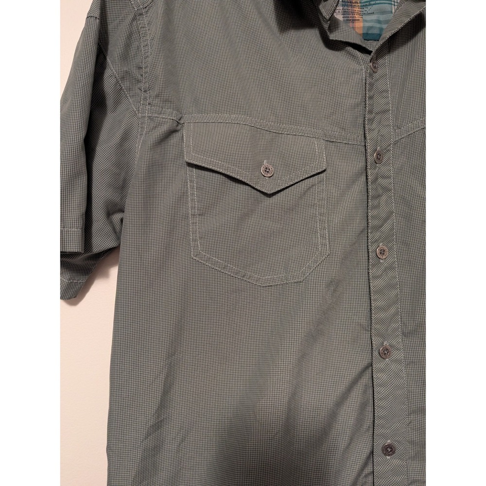 Kuhl Eluxur Green Pattern Metal Button Outdoor Hiking Short Sleeve Shirt Mens M - Picture 2 of 7
